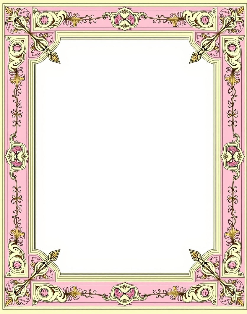 Pink and Yellow Ornate Floral Border Rug