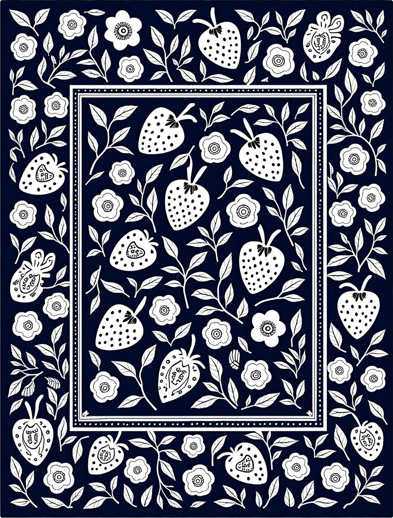 Whimsical White Strawberry Floral Pattern Rug