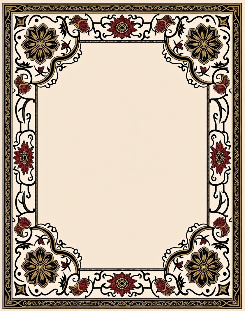 Ornate Floral Border Design Rug