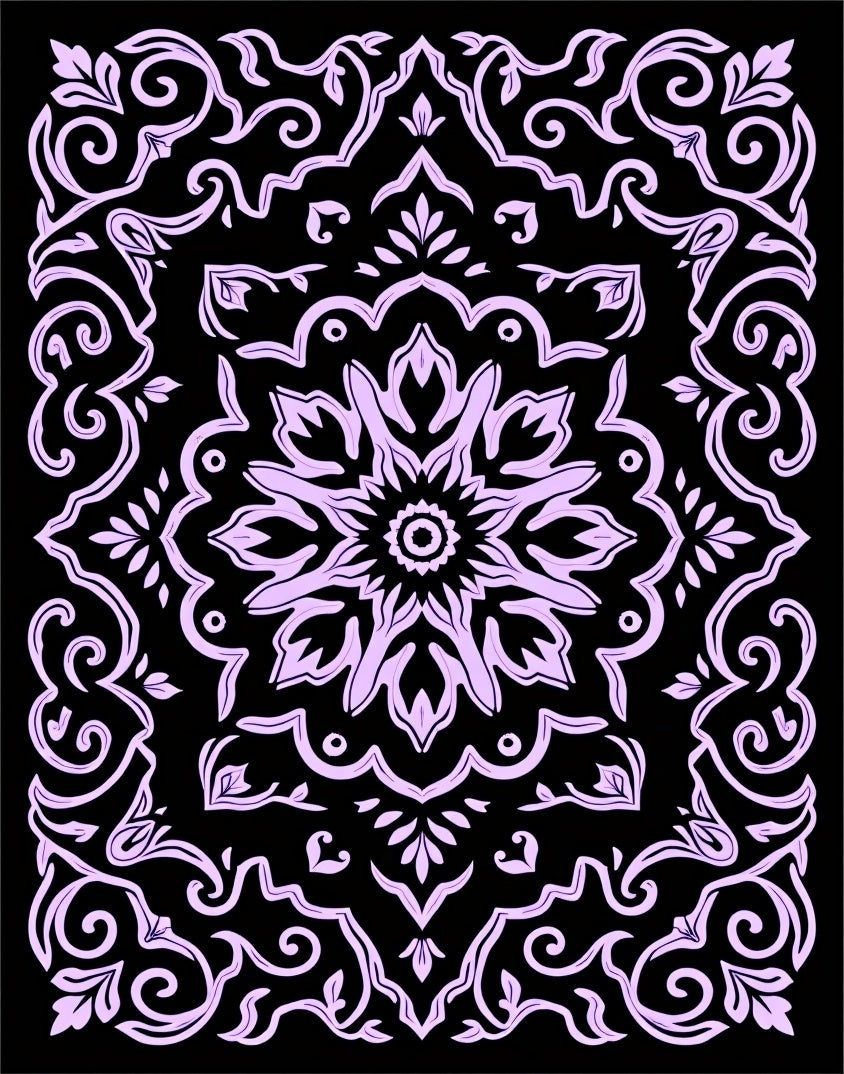 Ornate Floral Scrollwork Mandala Design Rug