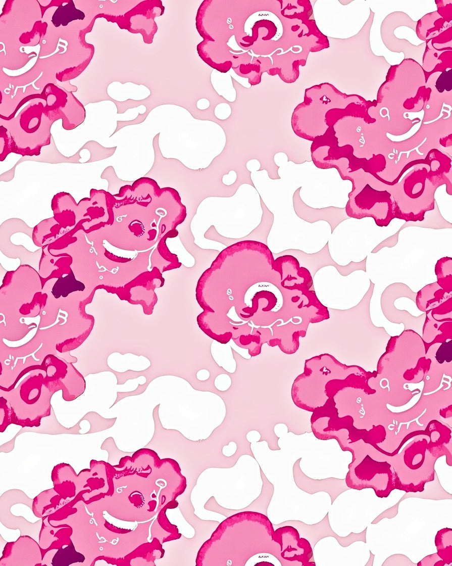 Abstract Pink Floral Clouds Pattern Rug