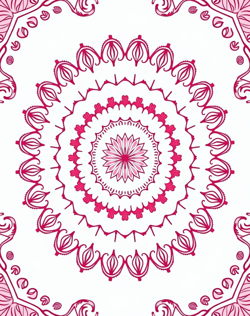 Vibrant Pink Mandala Floral Design Rug