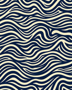 Cream and Navy Flowing Ribbon Pattern Rug