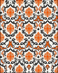 Orange Black Floral Damask Pattern Rug
