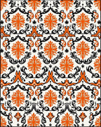 Orange Black Floral Damask Pattern Rug