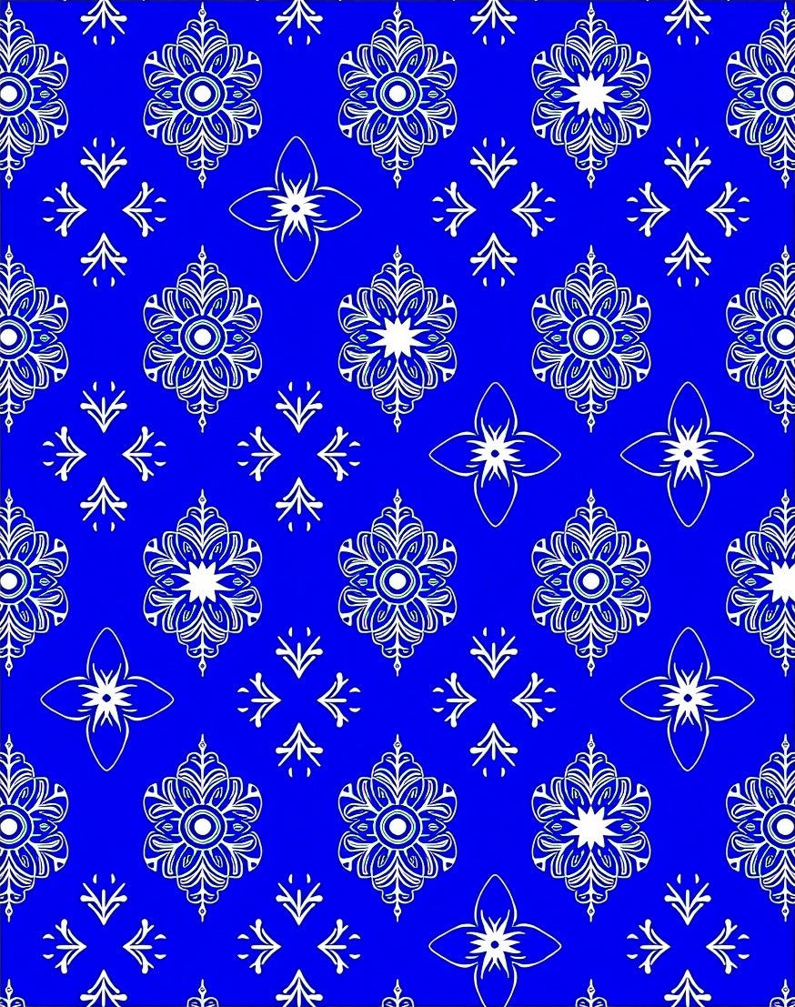 Vibrant Blue White Floral Medallion Rug