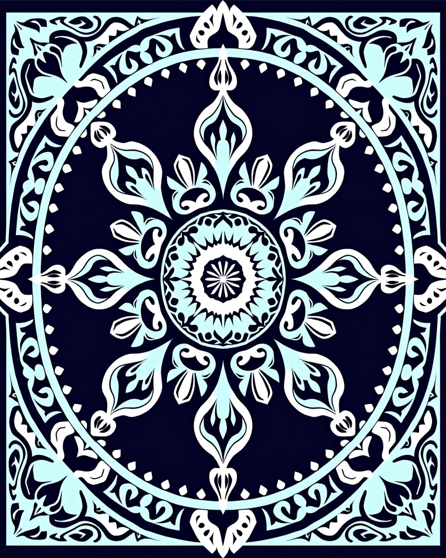 Mandala Patterned Light Blue Geometric Rug