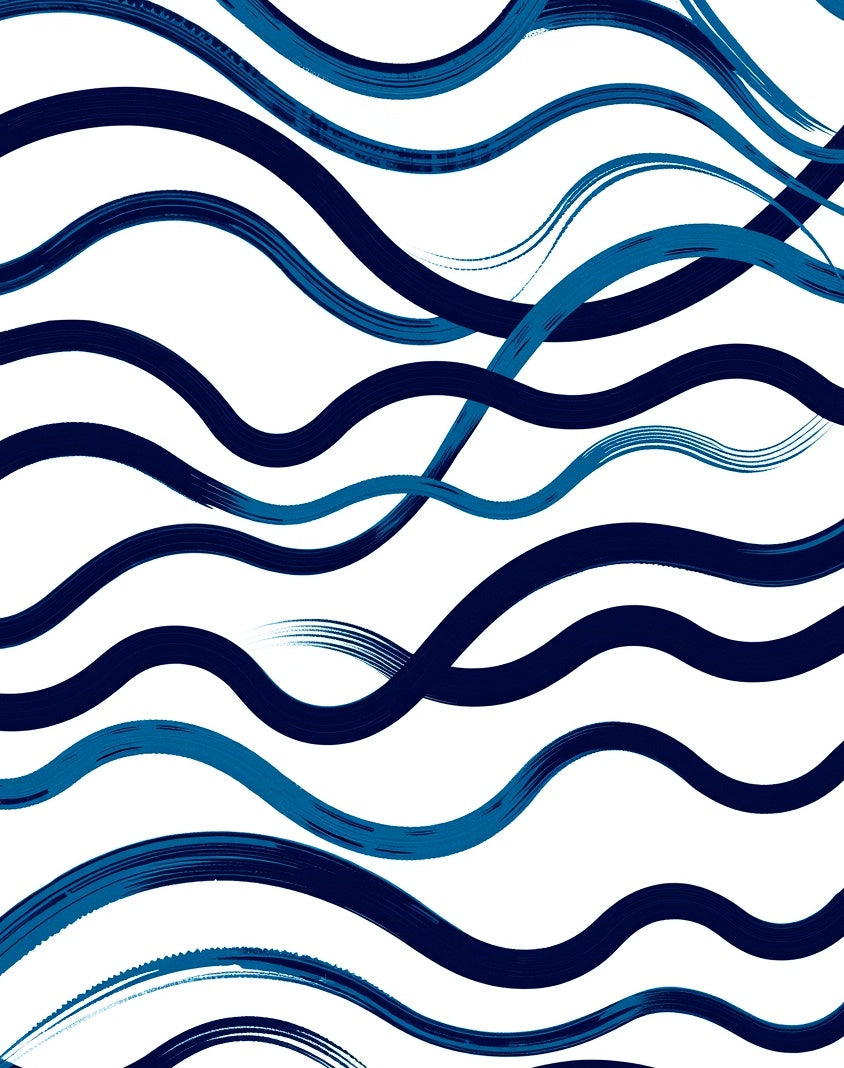 Navy and Teal Brushstroke Waves Pattern Rug