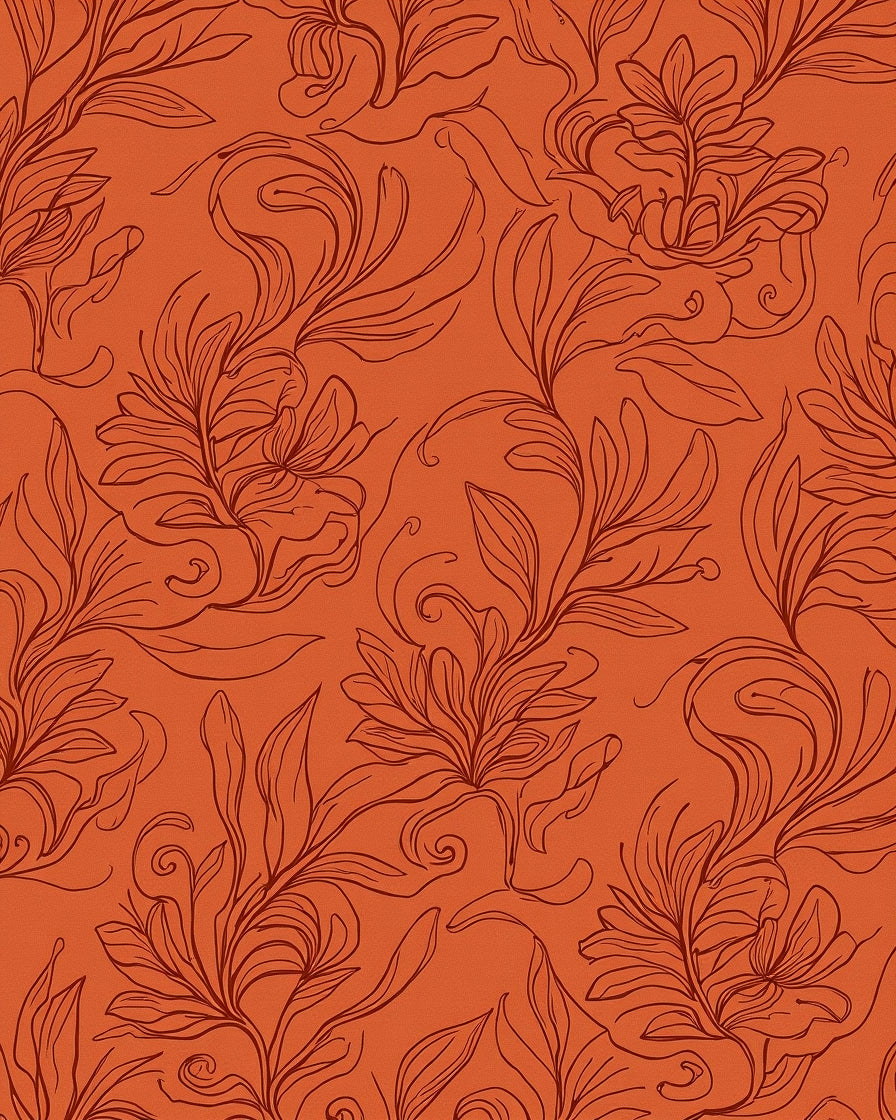Orange Leaf Patterned Artistic Rug