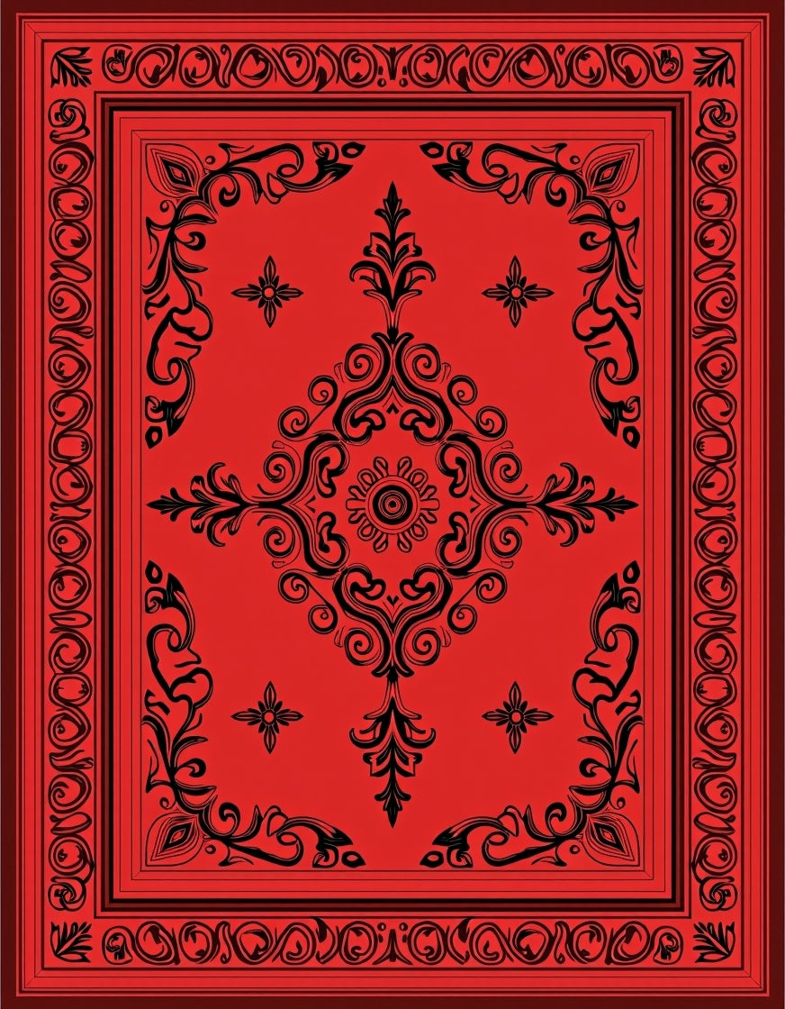 Elegant Red Floral Scroll Rug