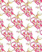 Whimsical Pink Gold Floral Scroll Rug