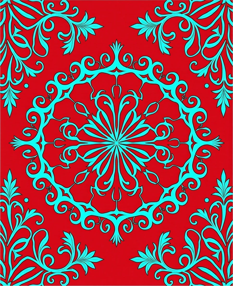 Vibrant Red Teal Floral Medallion Rug
