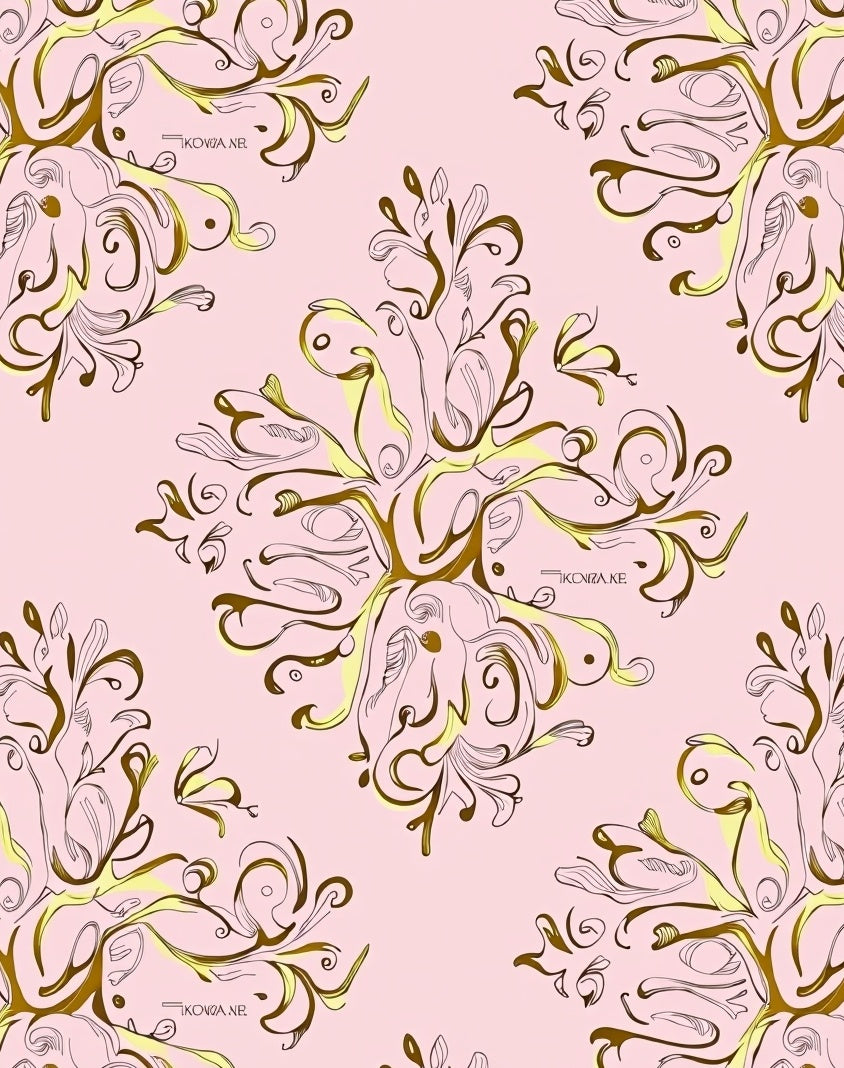 Ornate Floral Swirls With Pink Background Rug