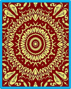 Crimson Yellow Sunburst Mandala Pattern Rug