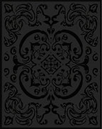 Dark Grey Ornate Scrollwork Patterned Rug