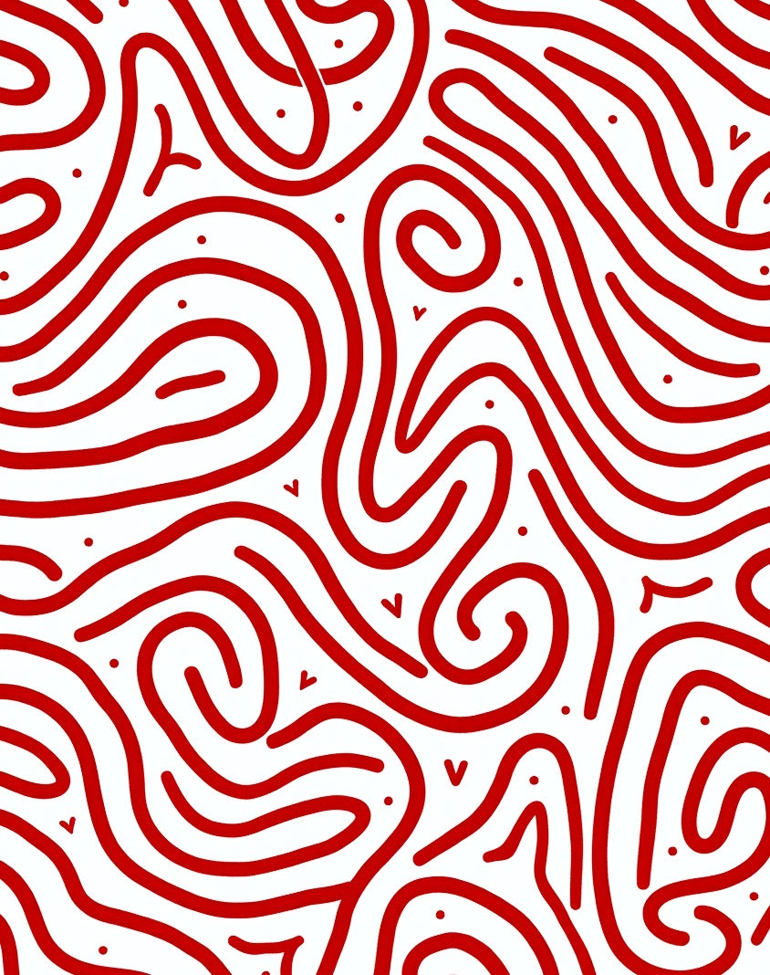 Bold Red Wavy Line Art Rug