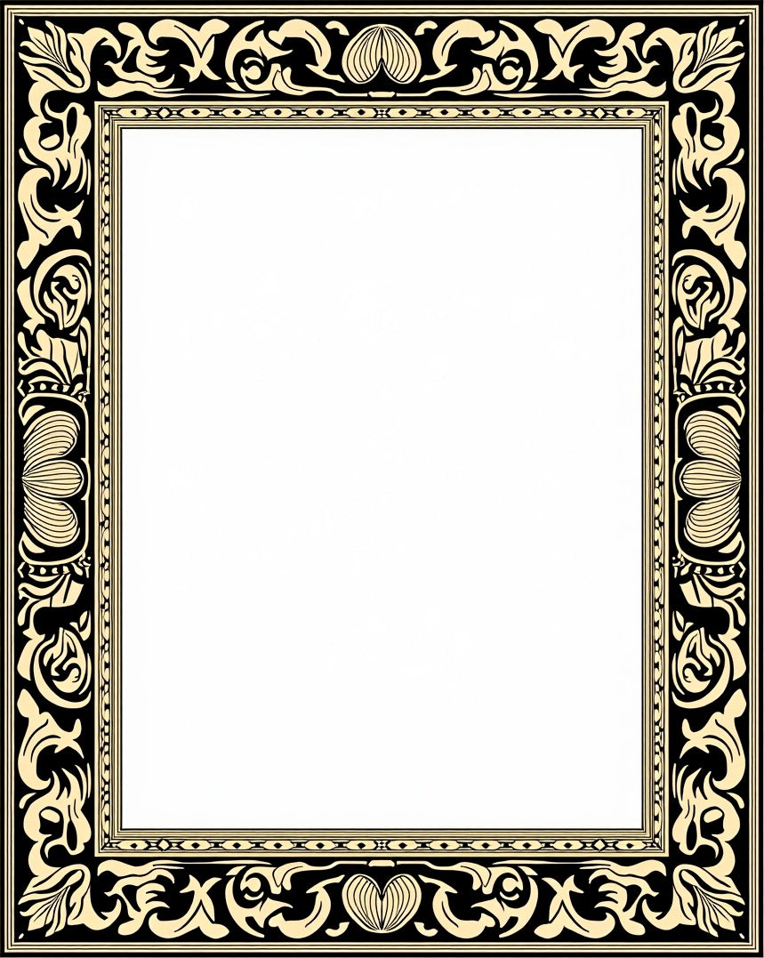 Ornate Black Gold Floral Border Rug