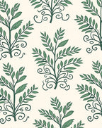 Chic Botanical Scrollwork Green Leaf Pattern Rug