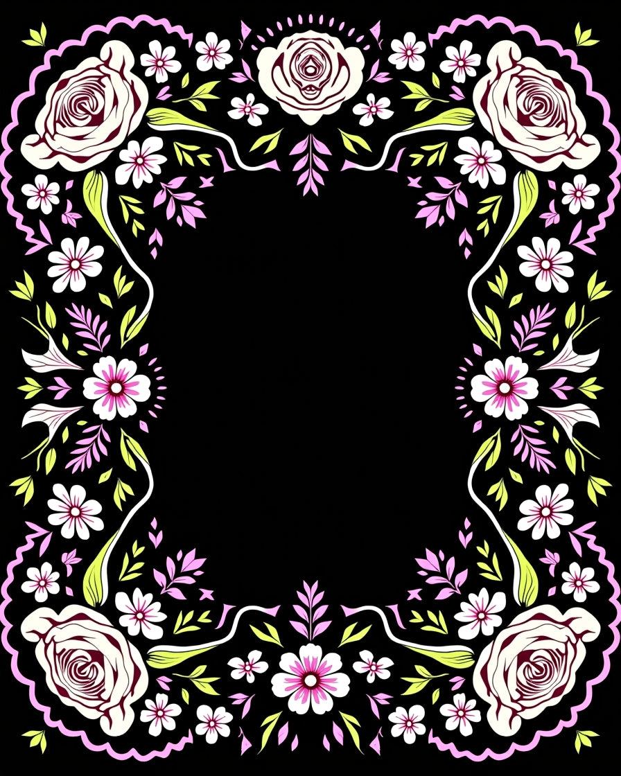Whimsical Floral Frame with Roses Rug