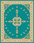 Teal Gold Medallion Floral Border Design Rug