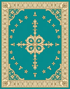 Teal Gold Medallion Floral Border Design Rug