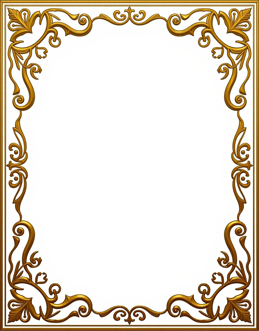 Ornate Gold Floral Scroll Frame Pattern Rug