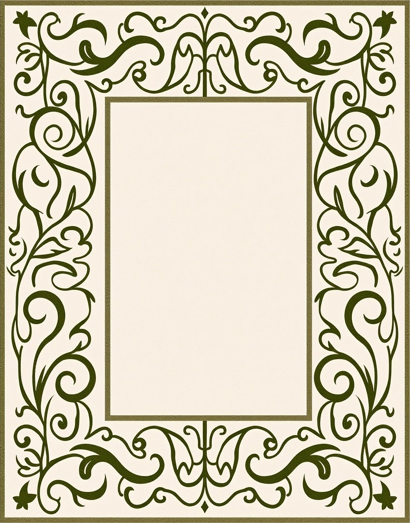 Elegant Green Floral Scroll Border Design Rug