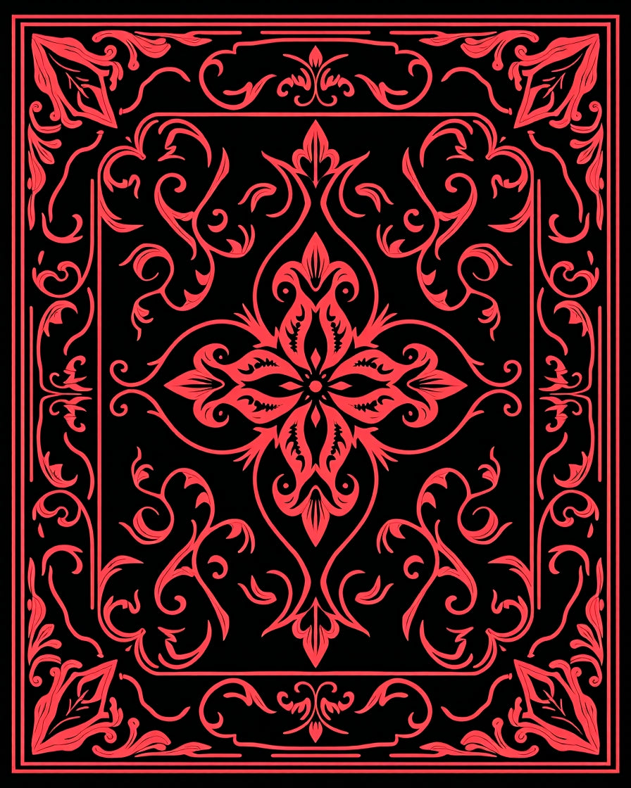 Bold Floral Red and Black Pattern Rug