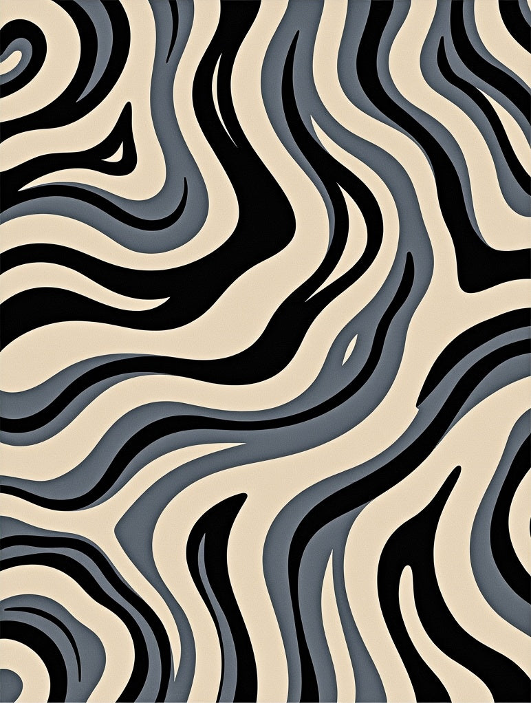 Abstract Blue Beige Black Wave Pattern Rug