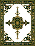 Ornate Dark Green Gold Floral Border Rug