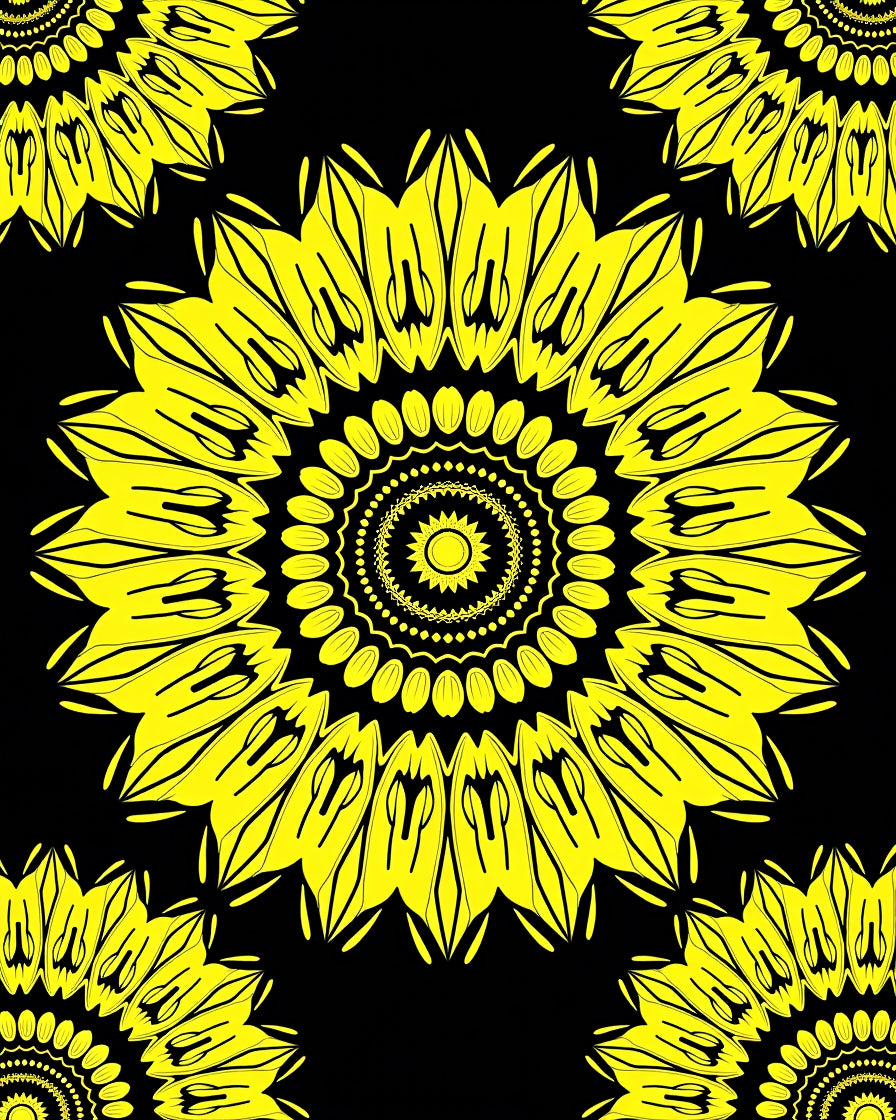 Bold Yellow Sunburst Mandala Pattern Rug