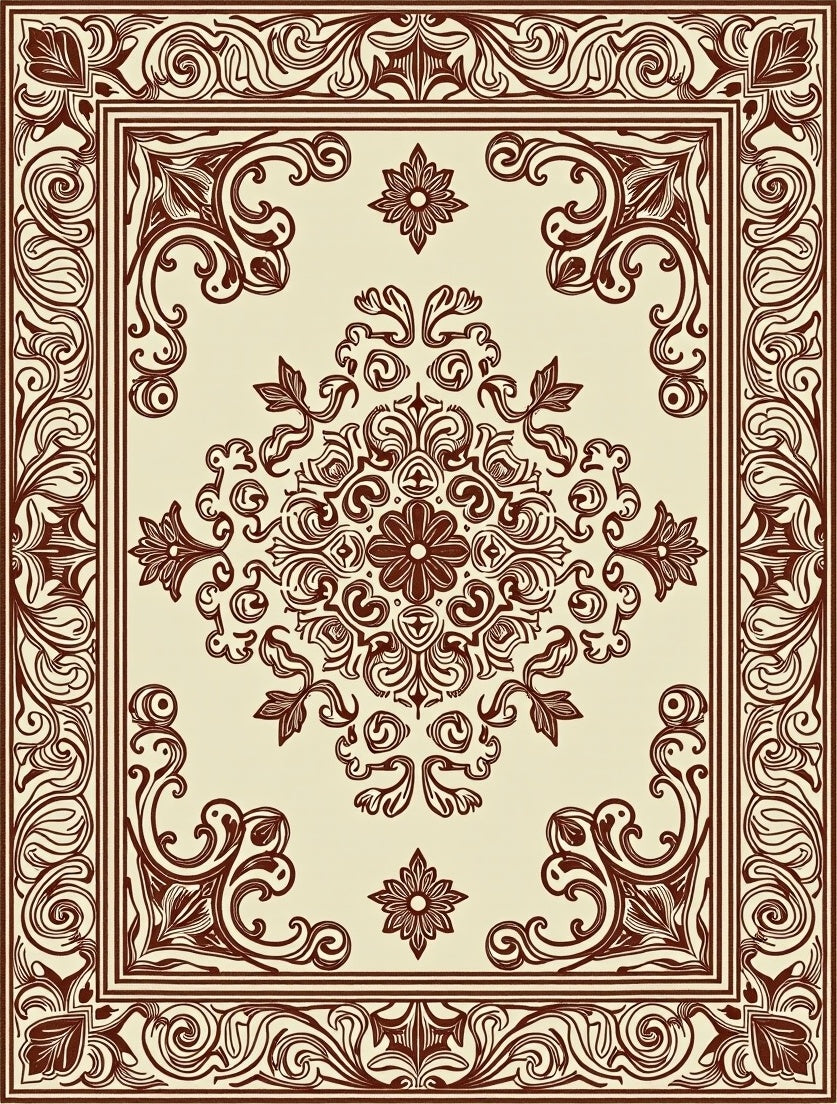 Elegant Floral Swirl And Border Design Rug