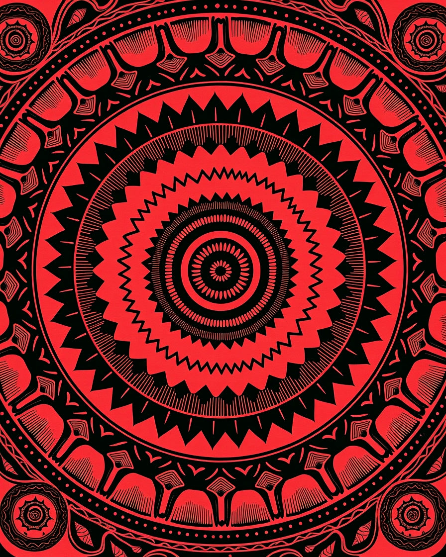 Radiant Red Black Mandalas Pattern Rug