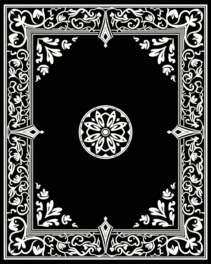 Ornate Floral Border Geometric Design Rug