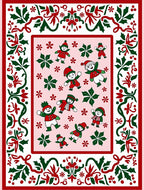 Festive Red Green Christmas Snowman Border Rug