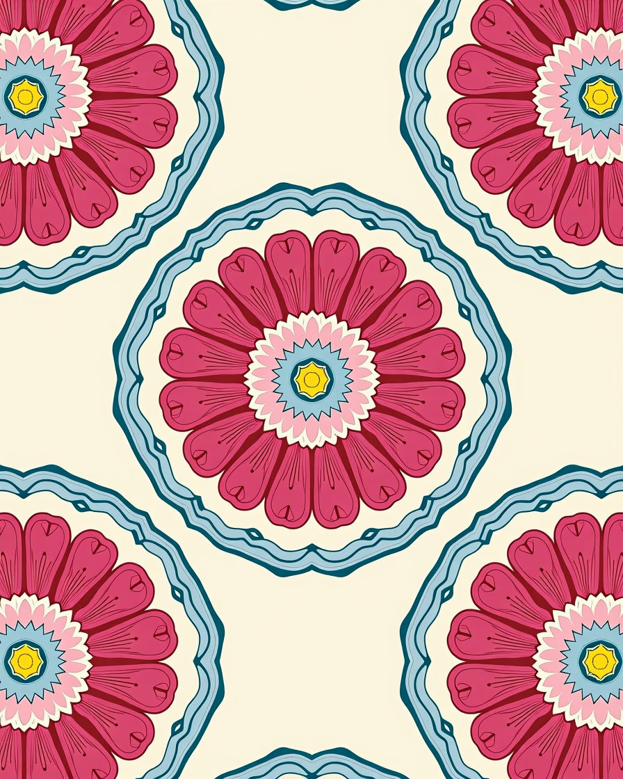 Floral Medallion Patterned Cream Background Rug