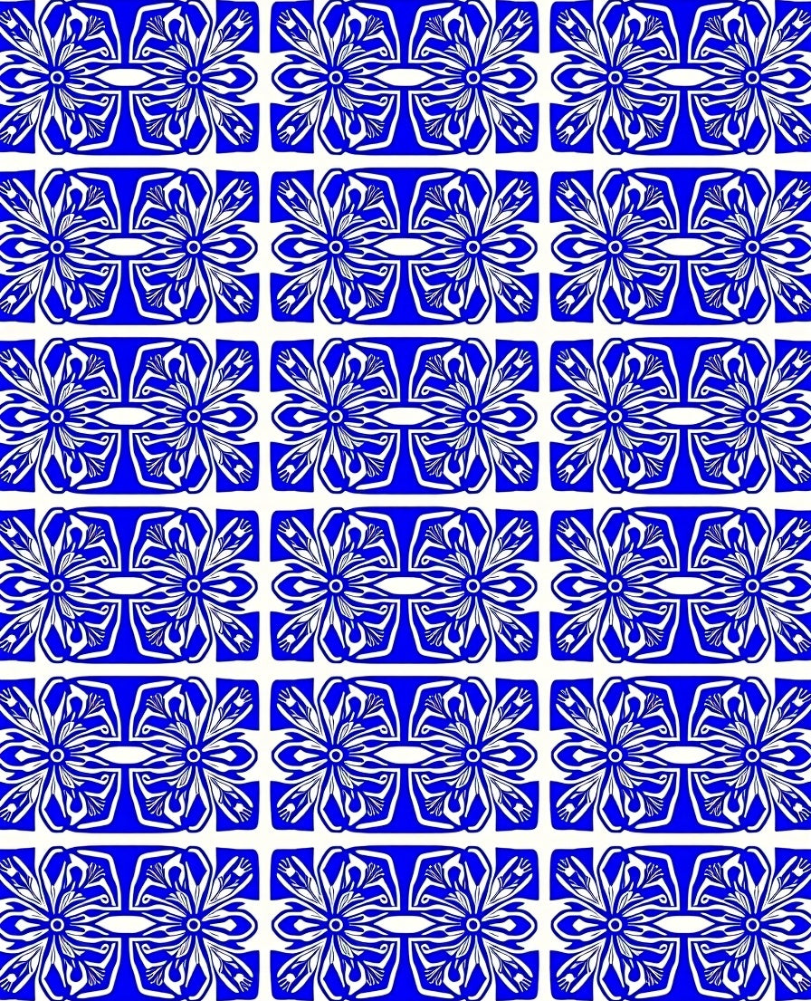 Blue White Symmetry Floral Pattern Rug