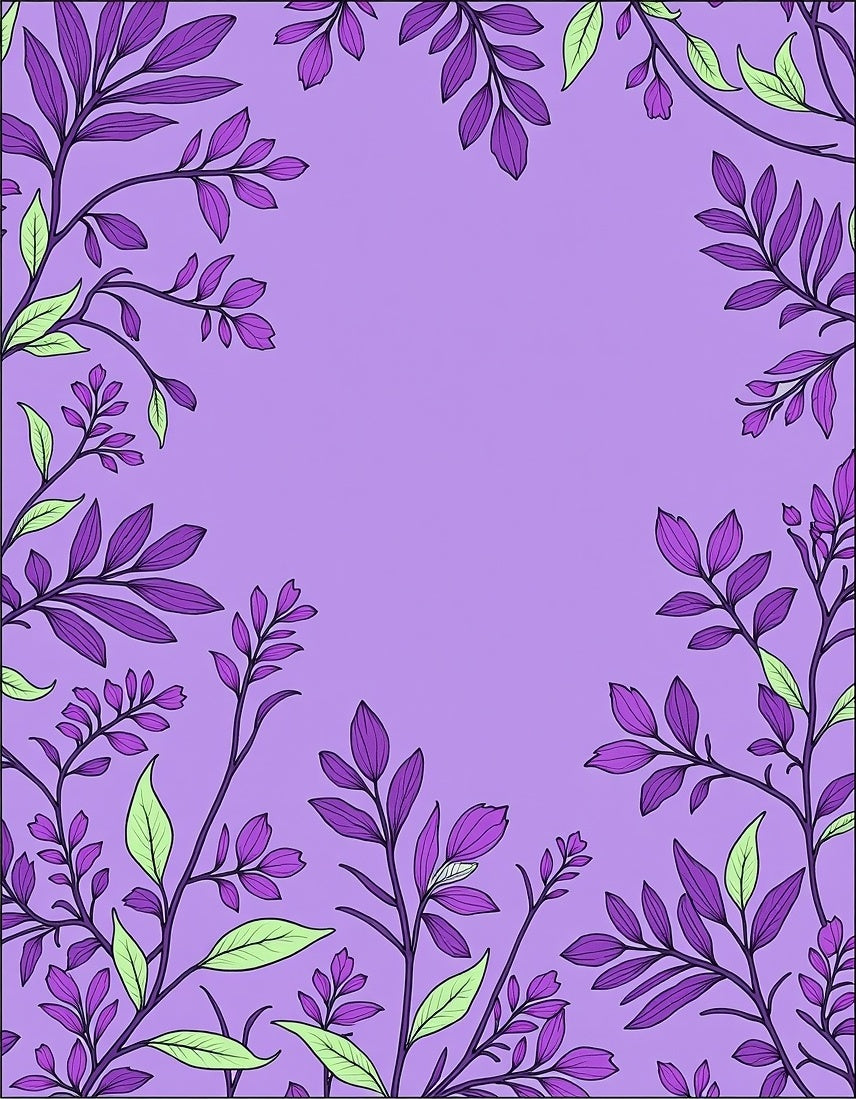 Purple Floral Botanical Leaf Pattern Rug