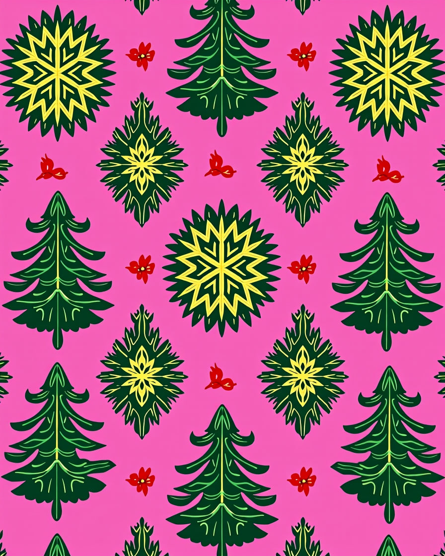 Pink Green Yellow Festive Trees Rug