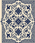 Ornate Indigo Floral Scroll Design Rug