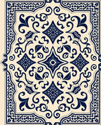 Ornate Indigo Floral Scroll Design Rug