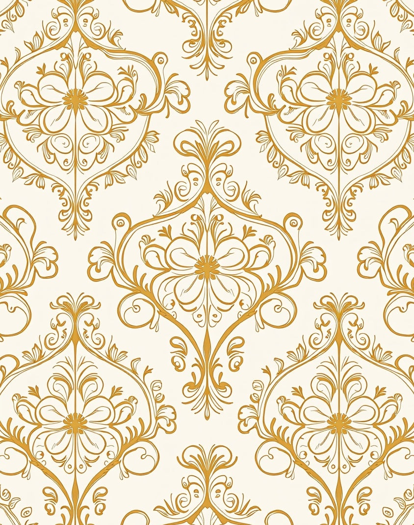 Regal Gold Floral Damask Pattern Rug