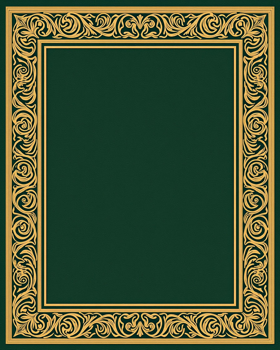 Ornate Gold Scrollwork Border Design Rug