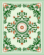 Green Red White Floral Medallion Design Rug