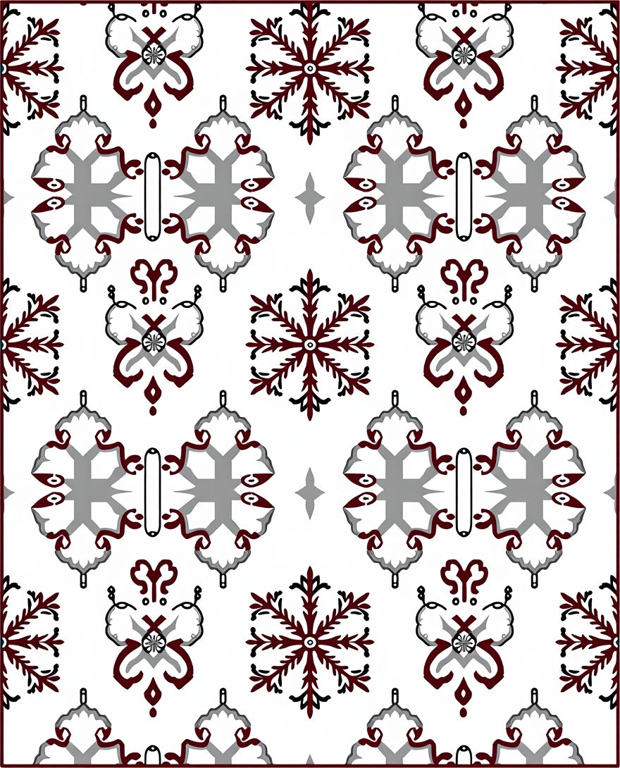 Crimson Gray Snowflake Mandala Art Rug