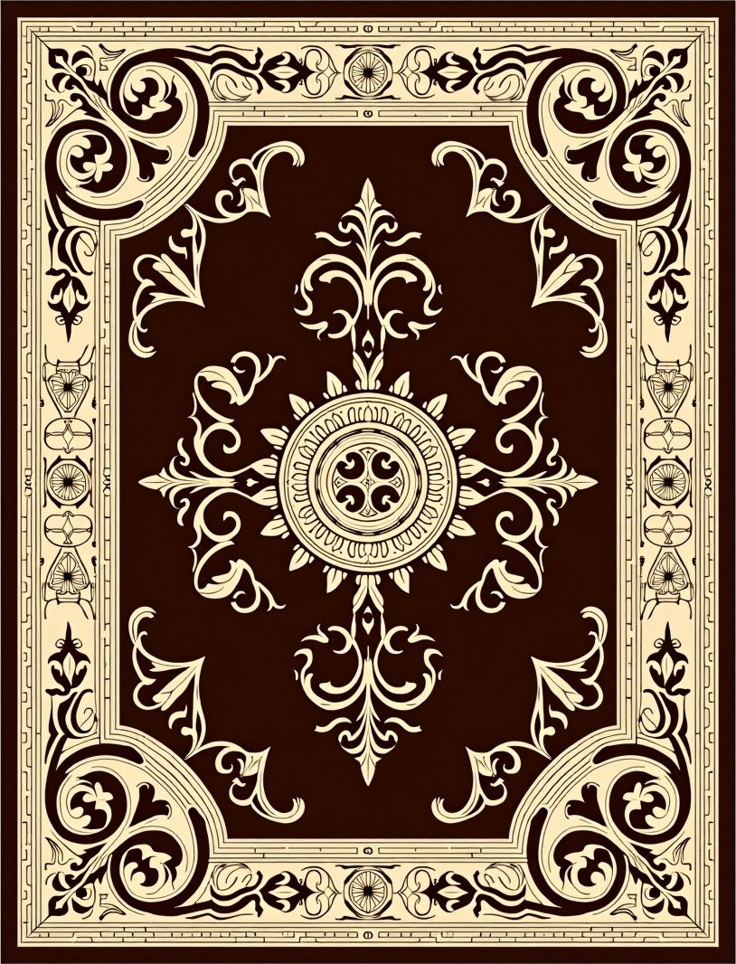 Ornate Floral Scrollwork Classic Design Rug