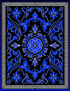 Royal Blue Floral Bordered Pattern Rug