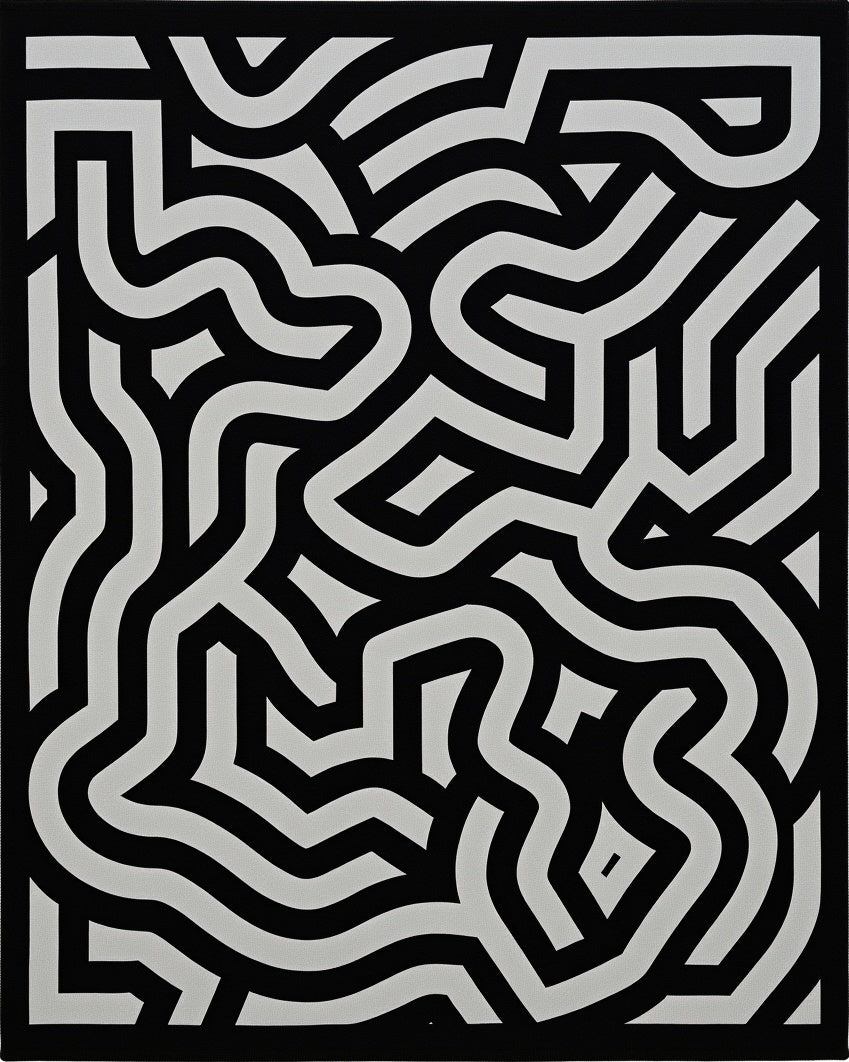 Black White Maze Pattern Rug