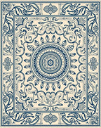 Classic Indigo Floral Medallion Design Rug
