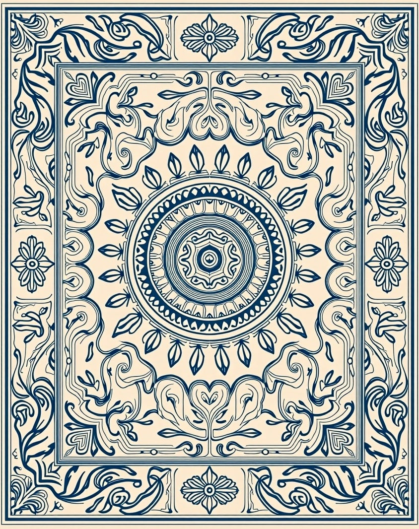 Classic Indigo Floral Medallion Design Rug